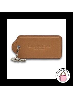 COACH HANG TAG 2" Bag Charm Keychain Fob New York Honey Brown Leather Nickel